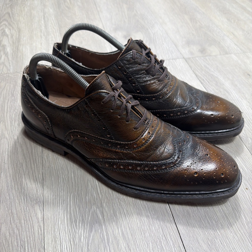 Mens Wingtip Dress Shoes Oxfords Metallic Bronze Unique RED Saks‎ Fifth Ave 10.5